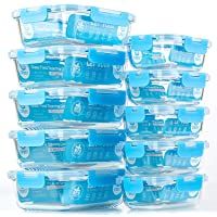 CREST Juego de 10 Recipiente - Contenedor de Almacenamiento de Alimentos de Vidrio - 20 piezas (10 envases + 10 tapas…